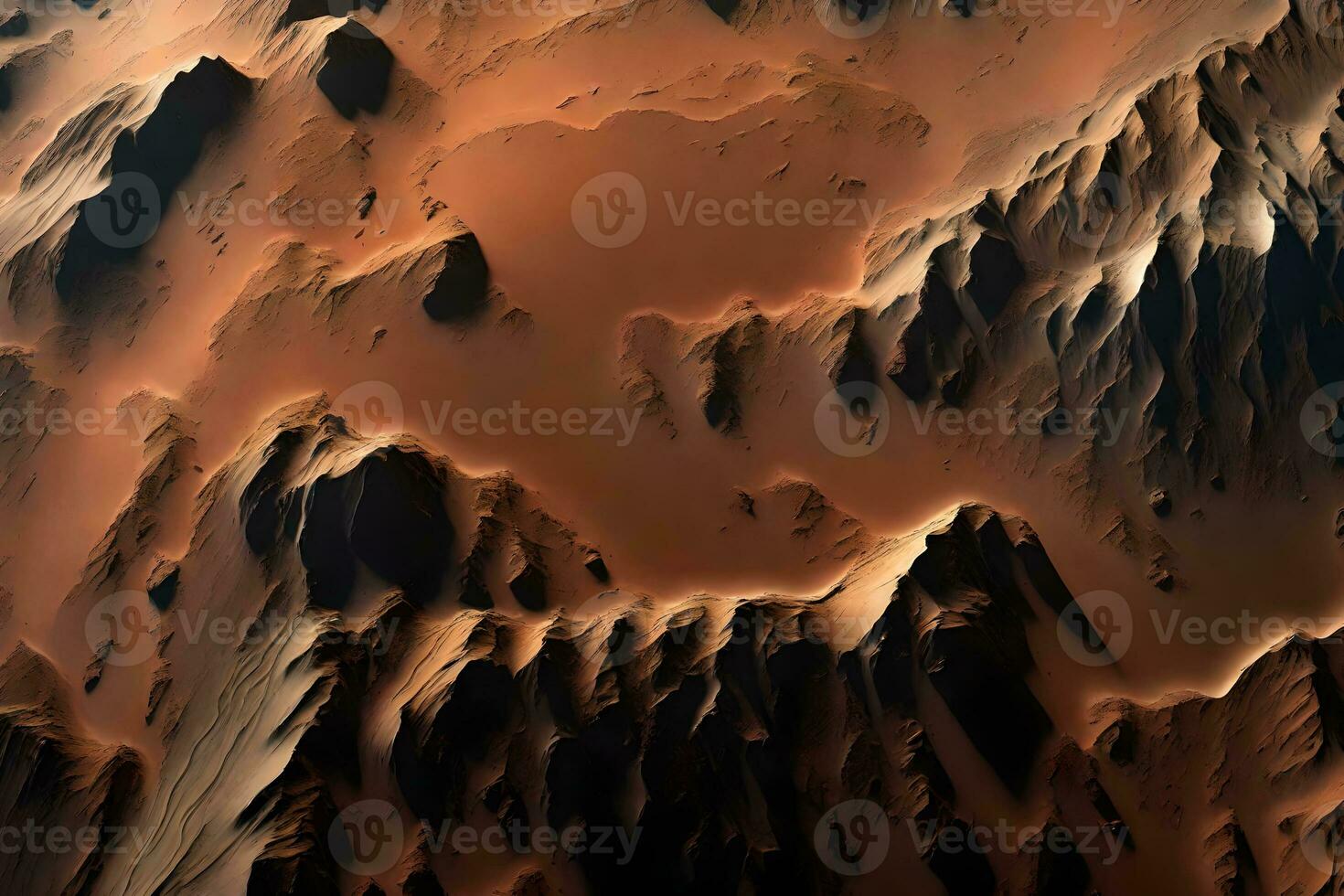 de klippig landa och djup dalar i valles marineris på fördärvar se verkligen Söt när sett från Plats ai genererad foto