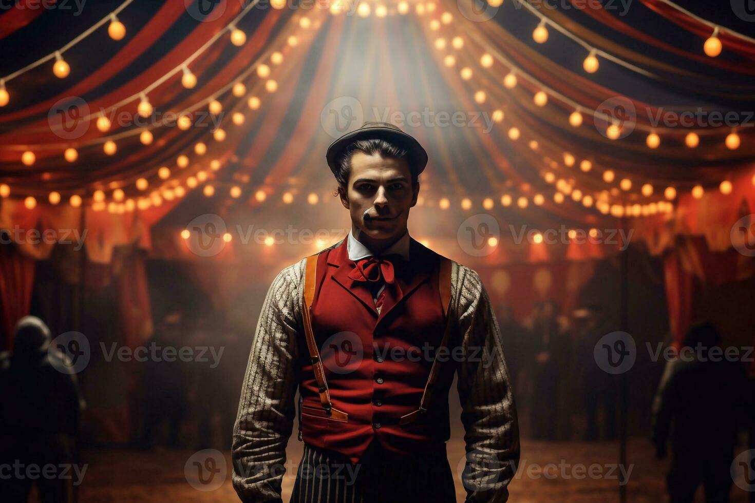en Foto av porträtt av en joker man i joker kostym på de cirkus väntar festival bakom kulisserna generativ ai