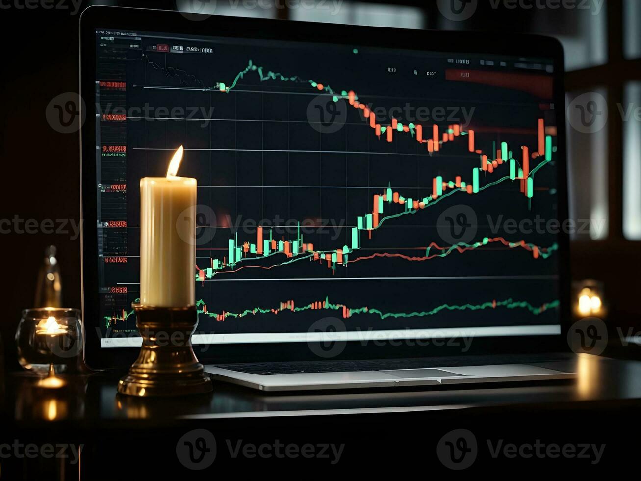 stock marknadsföra eller forex handel Graf och ljusstake Diagram lämplig för finansiell investering begrepp. foto