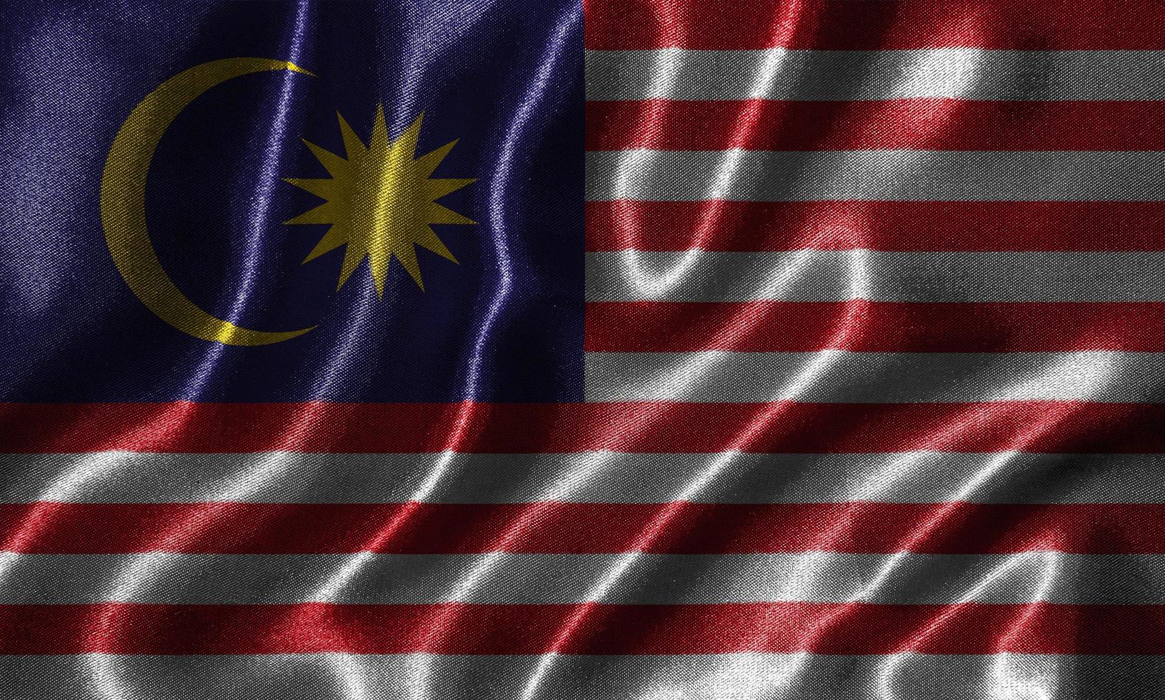 tapet av Malaysia flagga och viftande flagga av tyg. foto