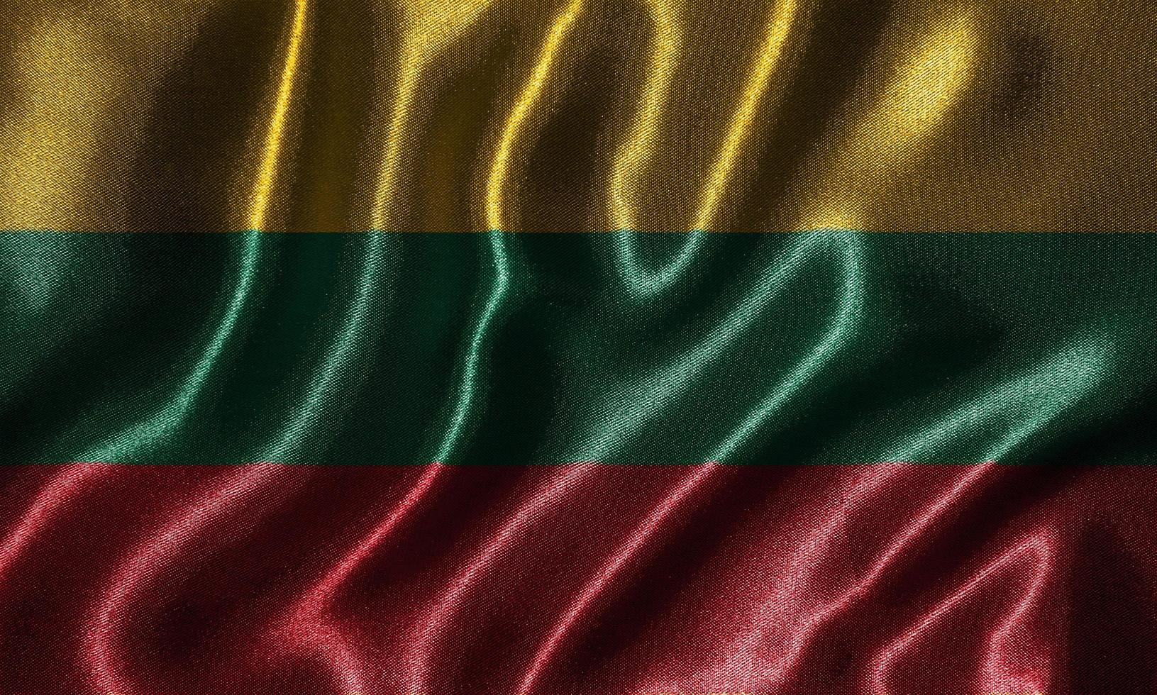 tapeter av litauens flagga och viftande flagga av tyg. foto