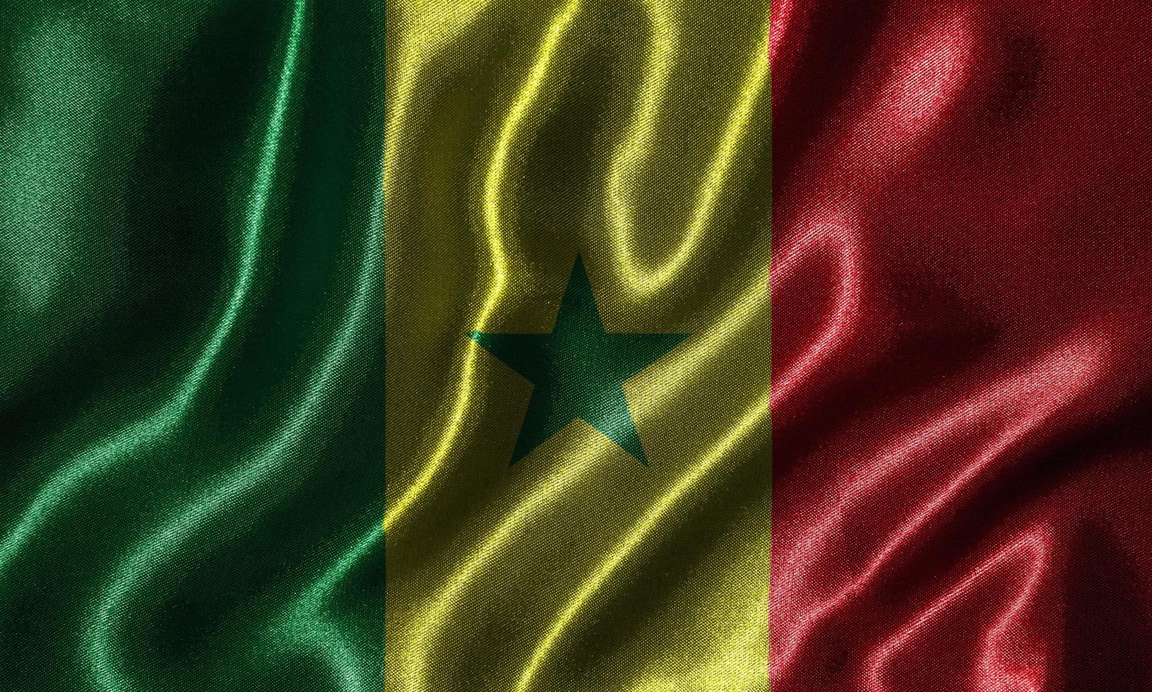 tapet av senegalska flaggan och viftande flagga av tyg. foto