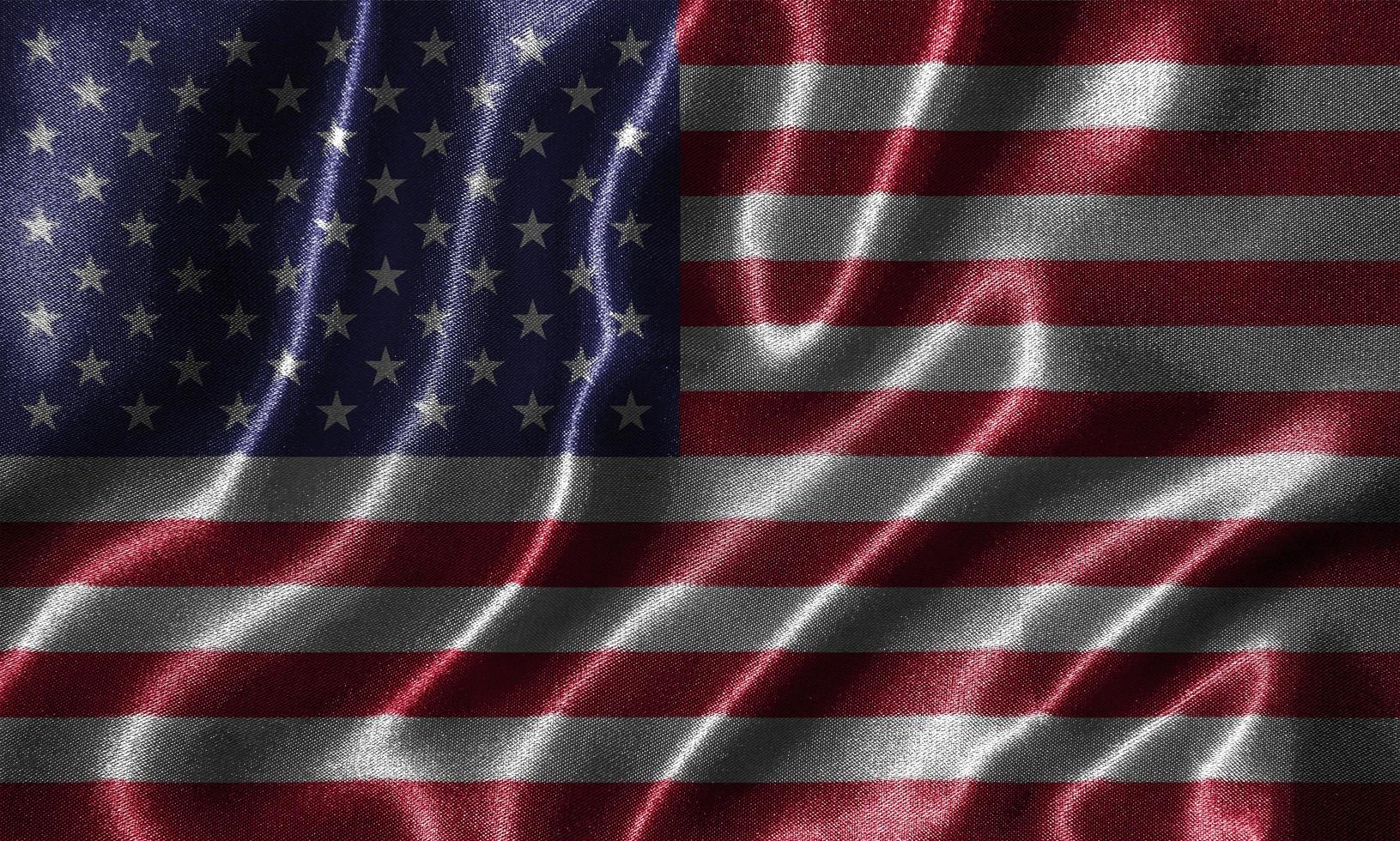 tapet av USA: s flagga och viftande flagga efter tyg. foto
