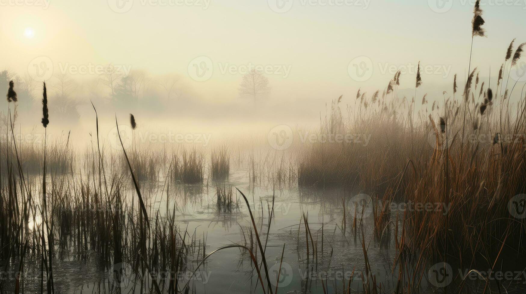 vatten reflexion växt dimma landskap ai genererad foto