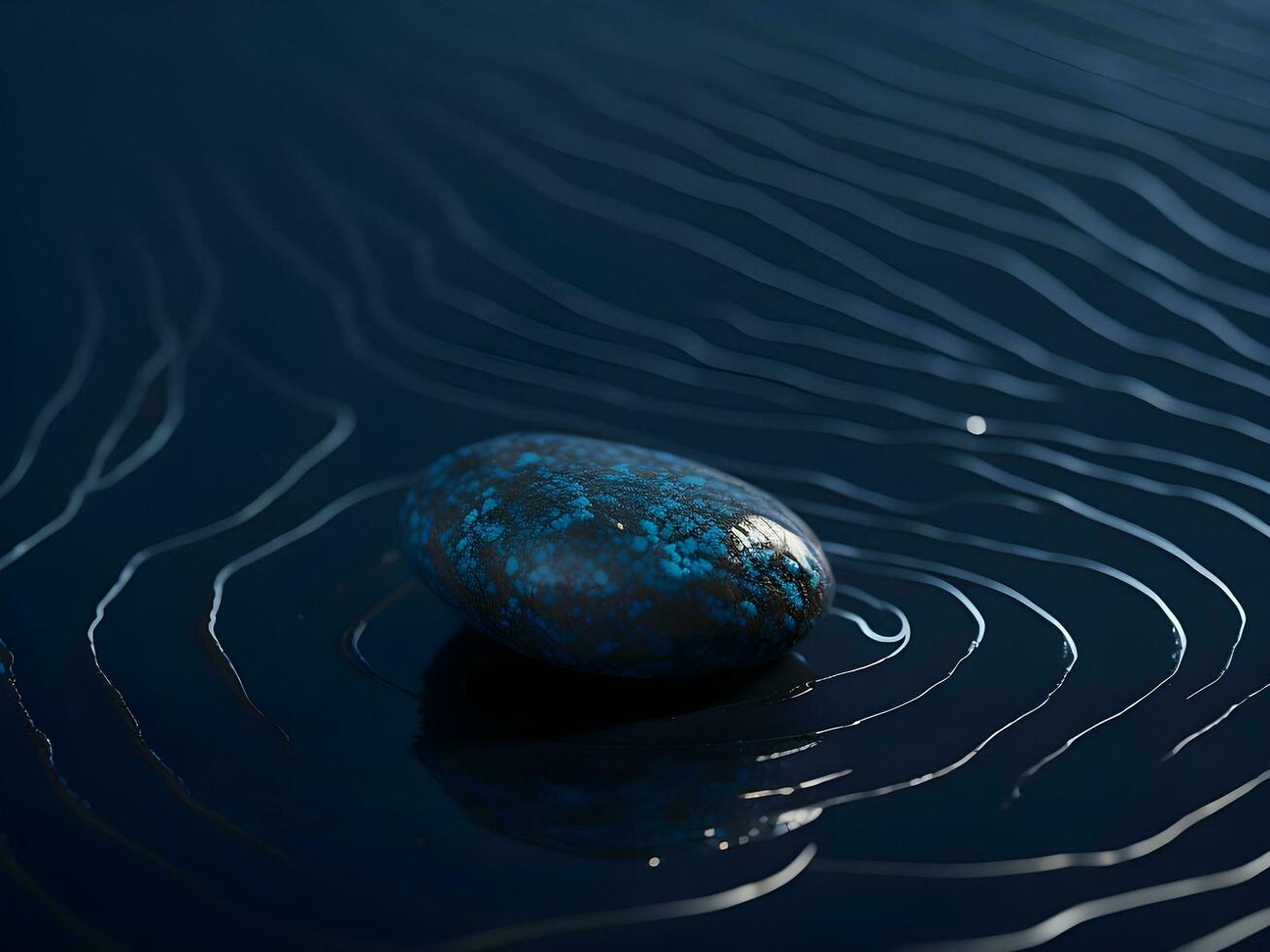 en få småsten på de yta av försiktigt porlande blå vatten ai generera foto