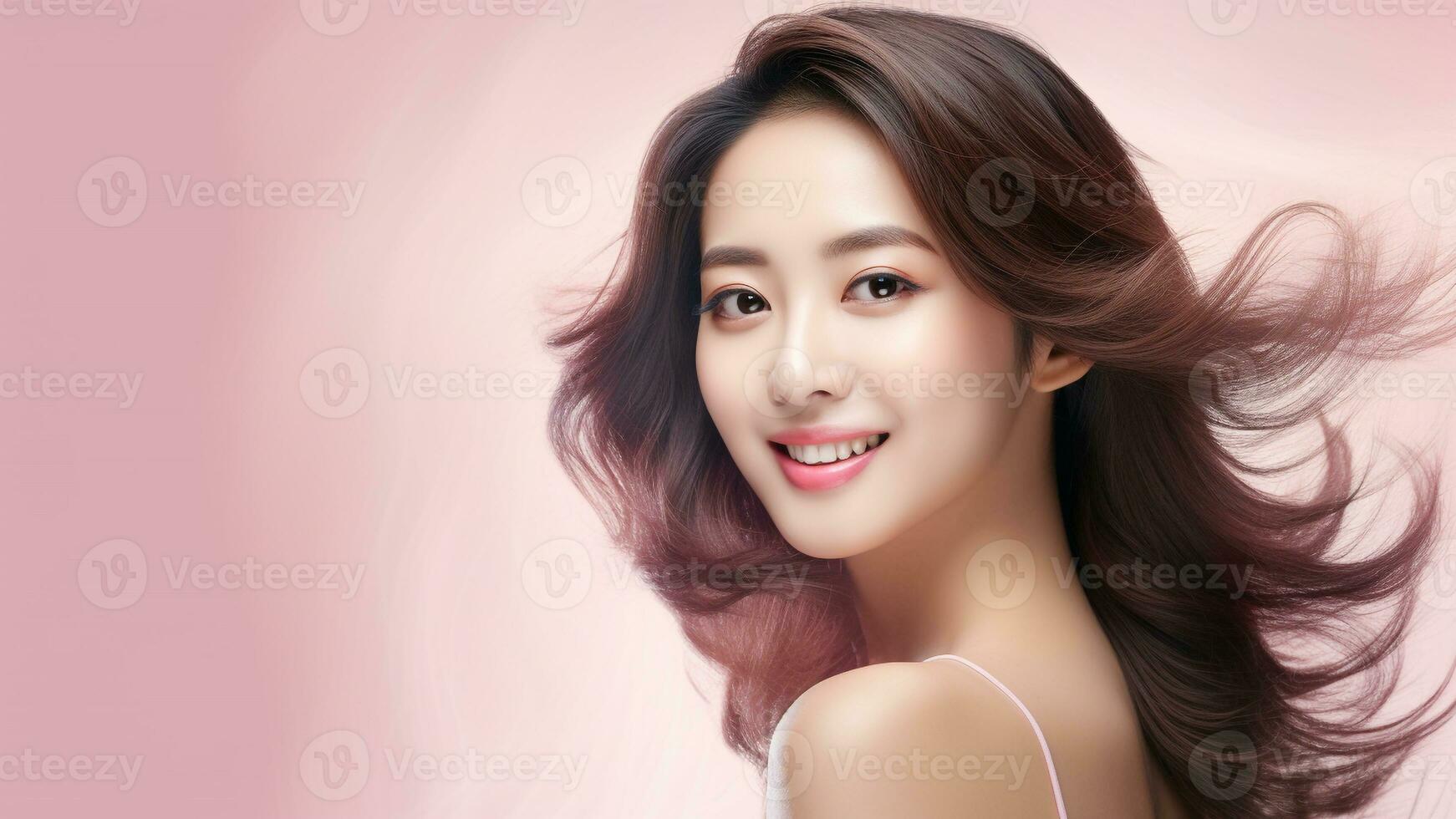 skönhet asiatisk kvinna med förtjusande leende och ögon, ai generativ foto