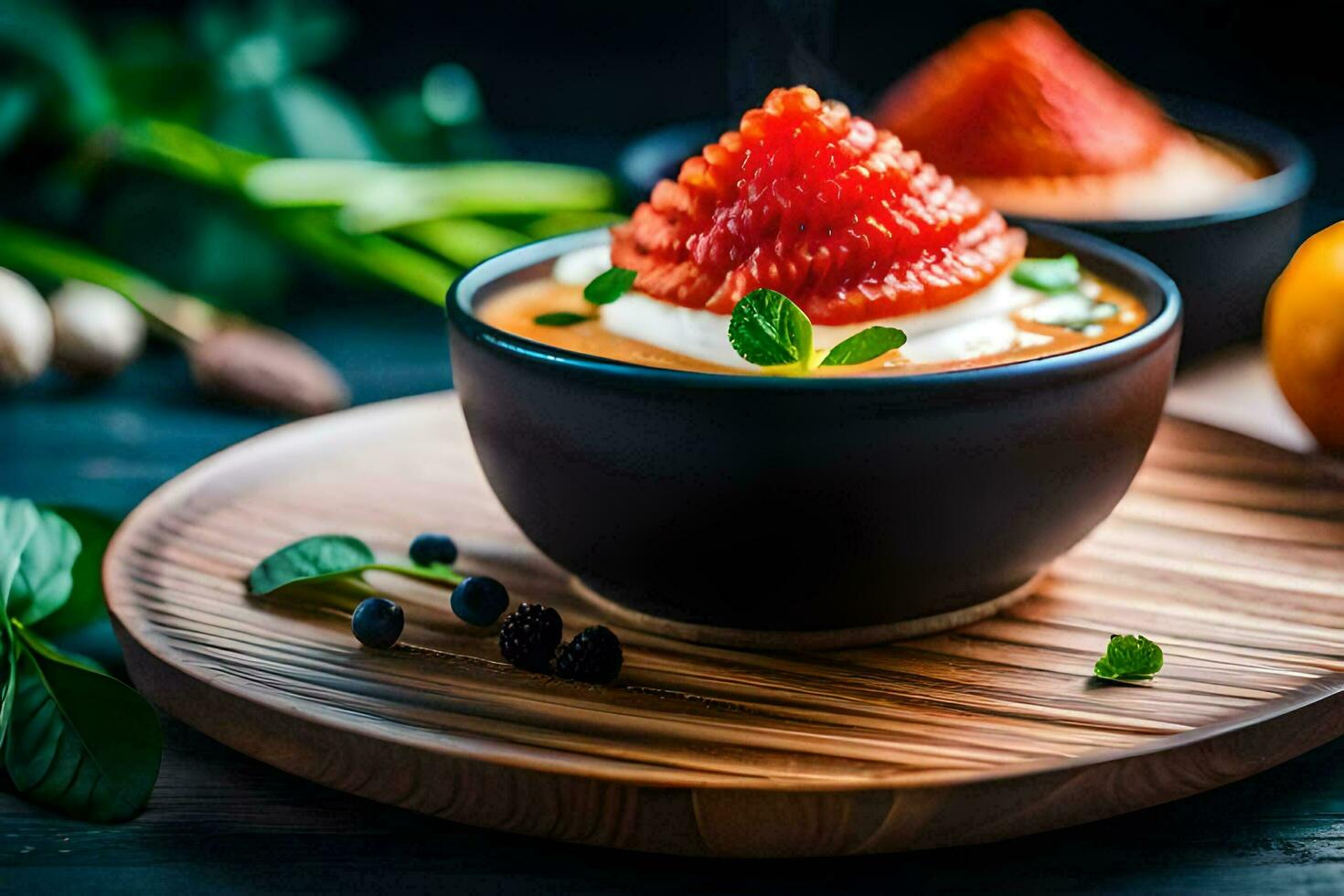 jordgubb och grädde soppa i en skål. ai-genererad foto