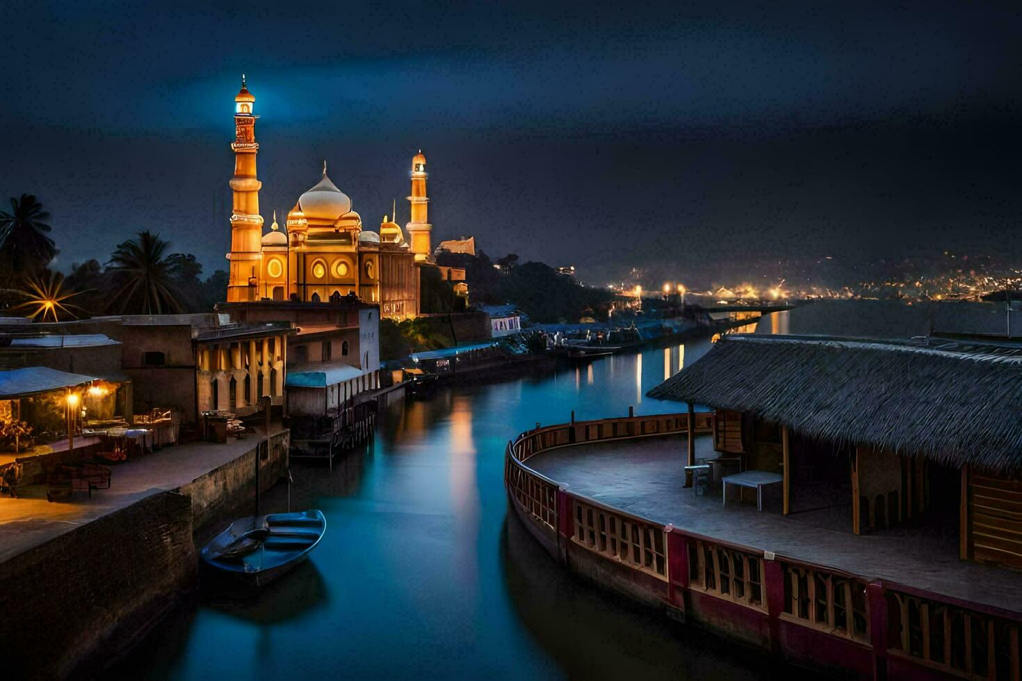 de natt se av en moské i Indien. ai-genererad foto