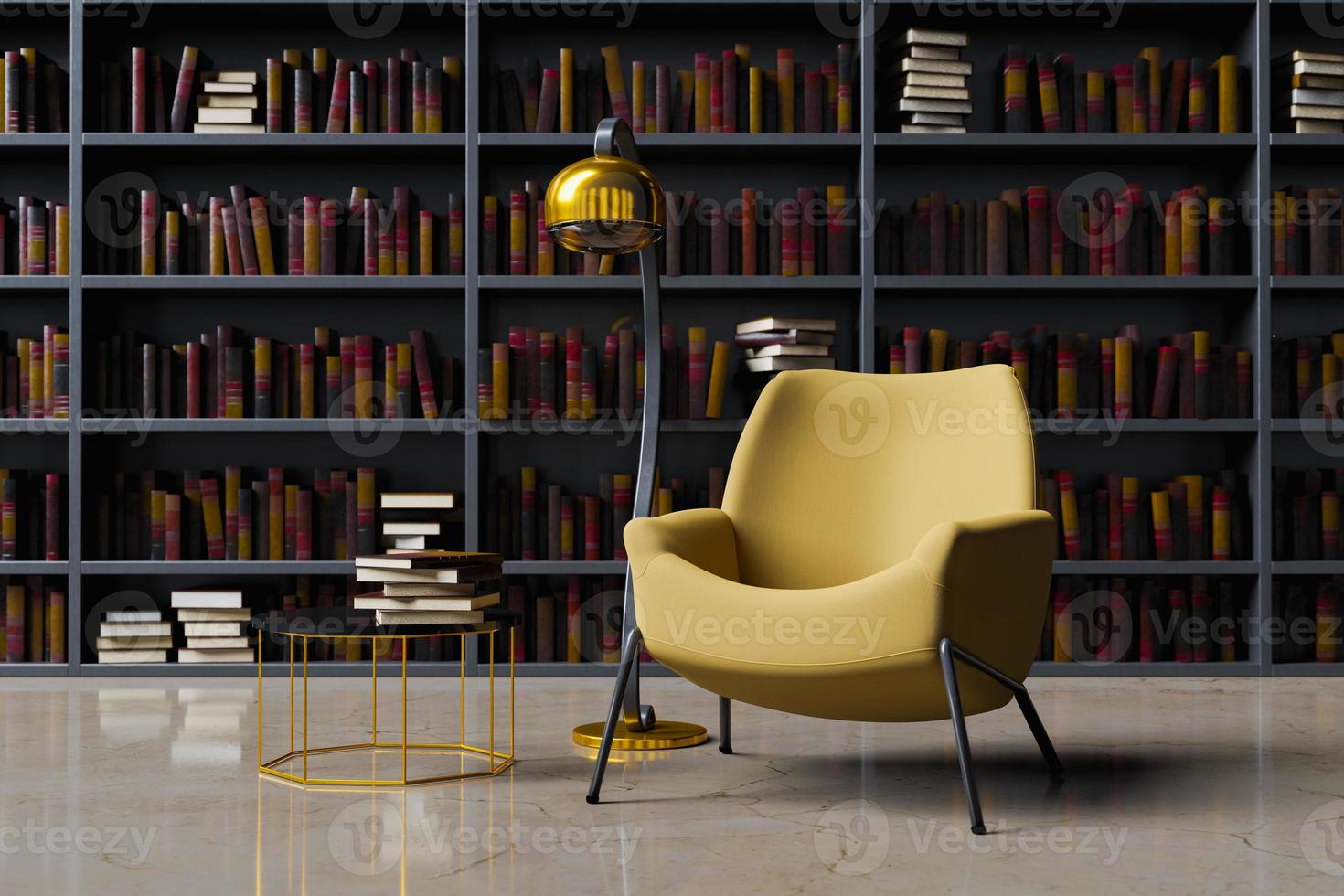 soffa med en golvlampa i ett bibliotek foto