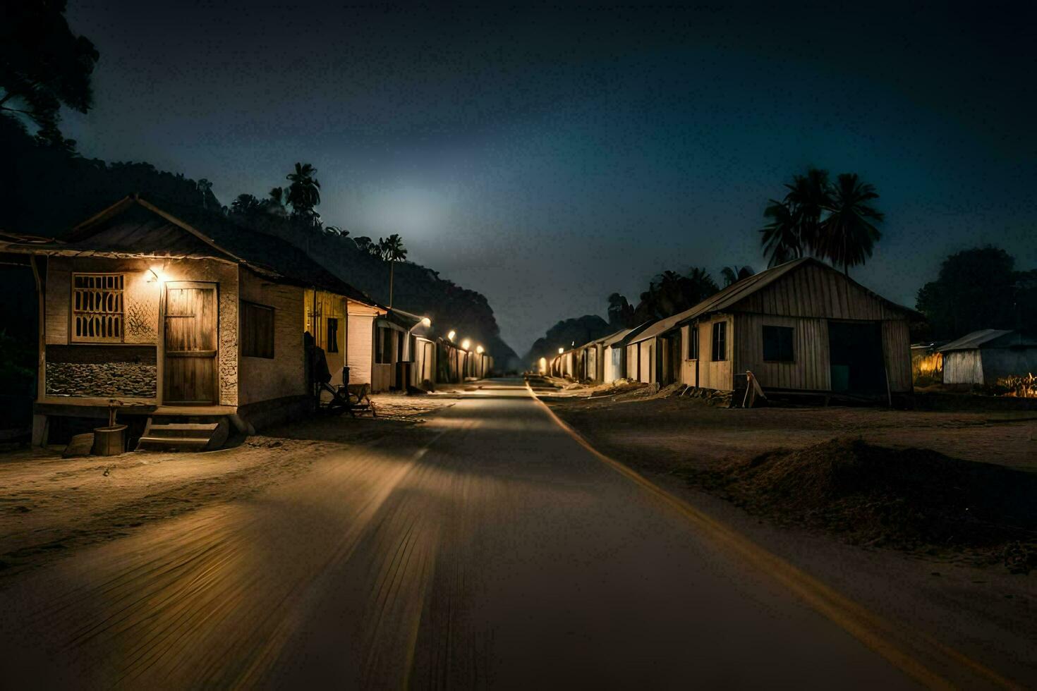 en lång exponering fotografera av en väg på natt. ai-genererad foto