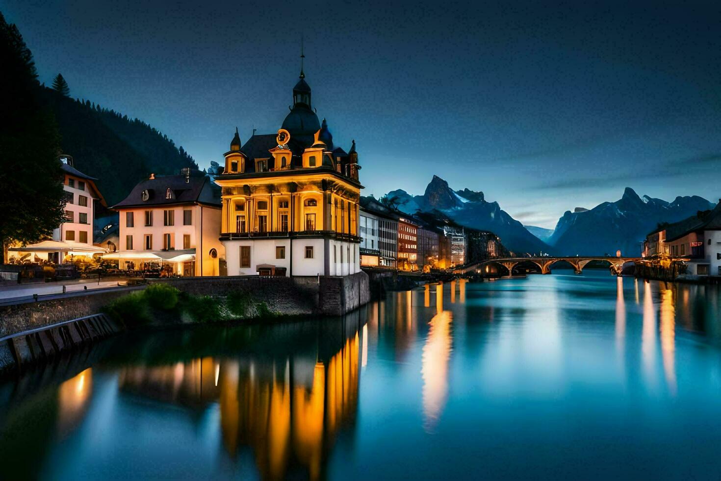 de stad av luzern i schweiz på natt. ai-genererad foto