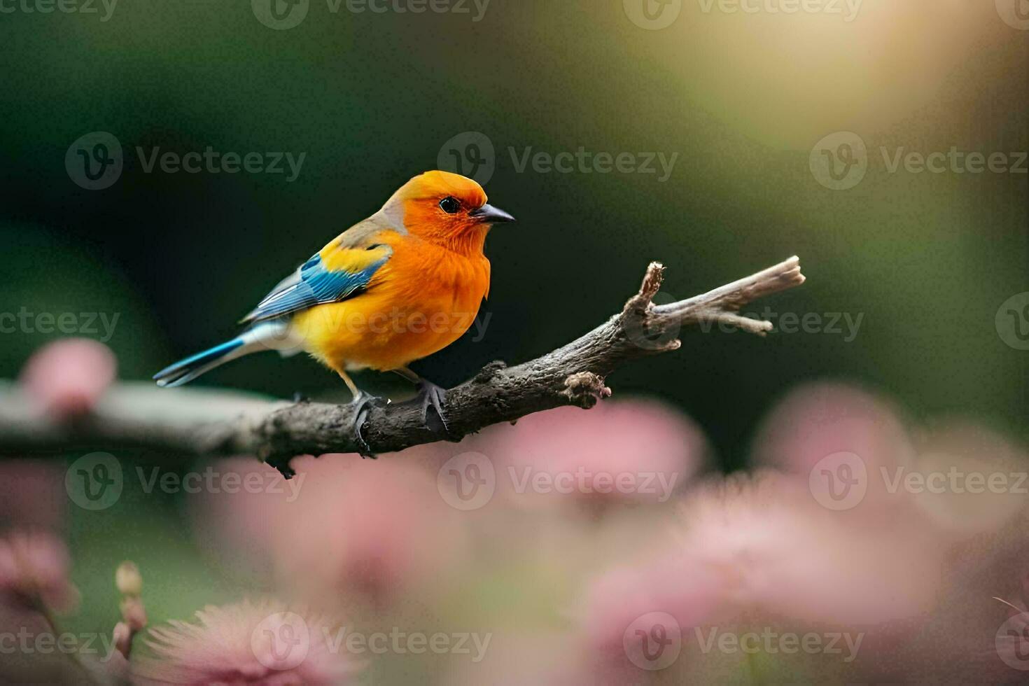 Foto tapet fågel, de Sol, blommor, de himmel, de fågel, de fågel, de. ai-genererad