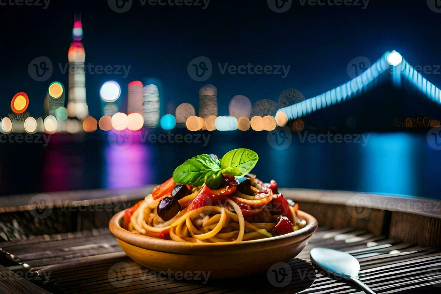 italiensk mat i de stad. ai-genererad foto