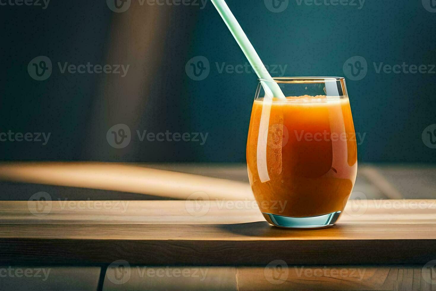 en glas av orange juice med en sugrör. ai-genererad foto