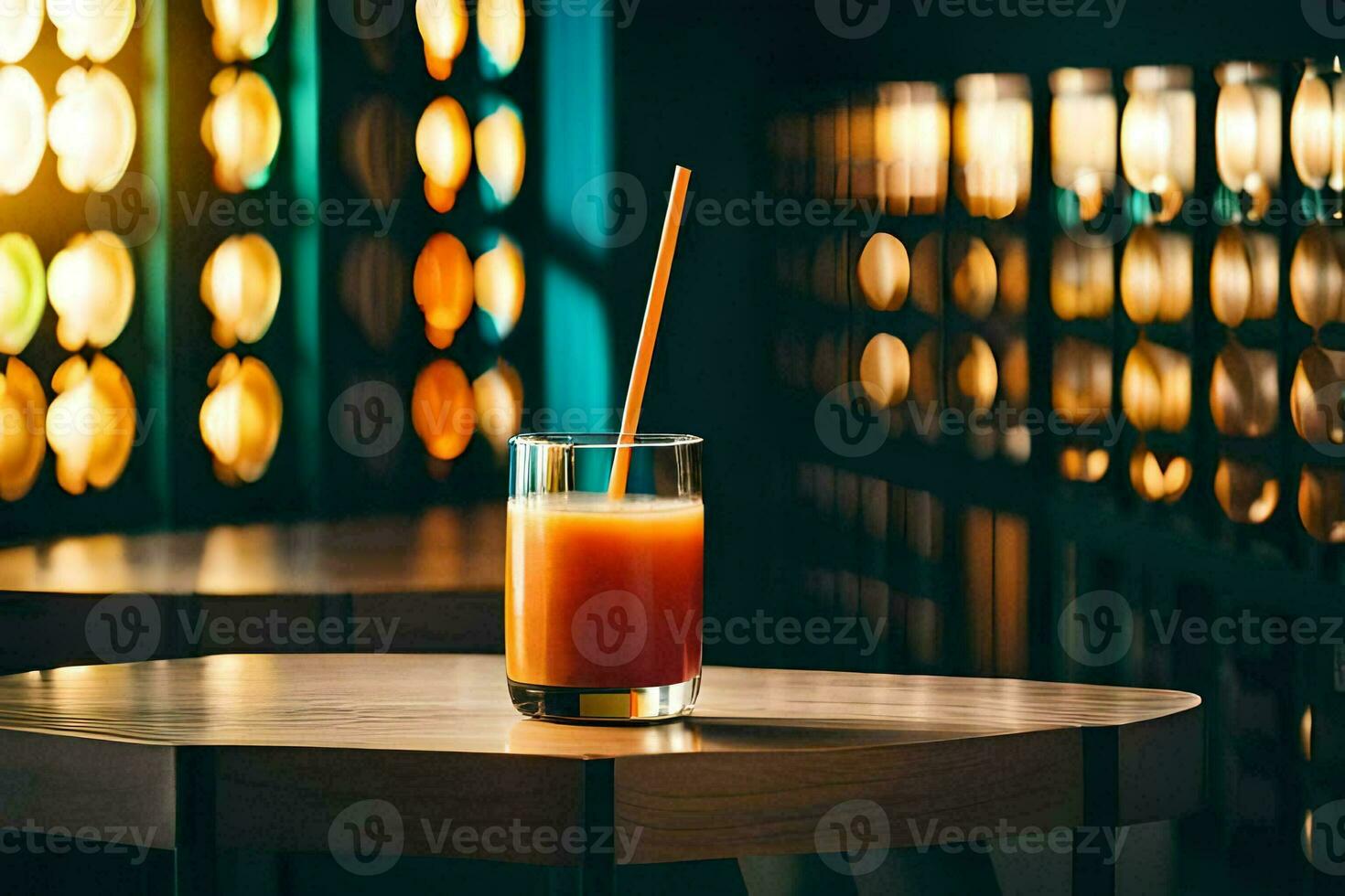 en glas av orange juice Sammanträde på en tabell. ai-genererad foto