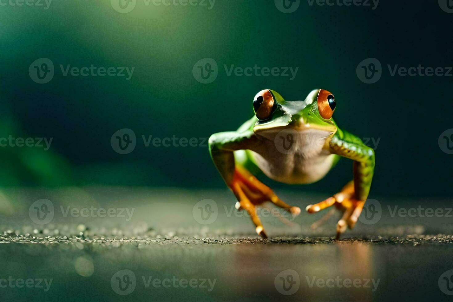 en groda med dess ben spridning ut på de jord. ai-genererad foto