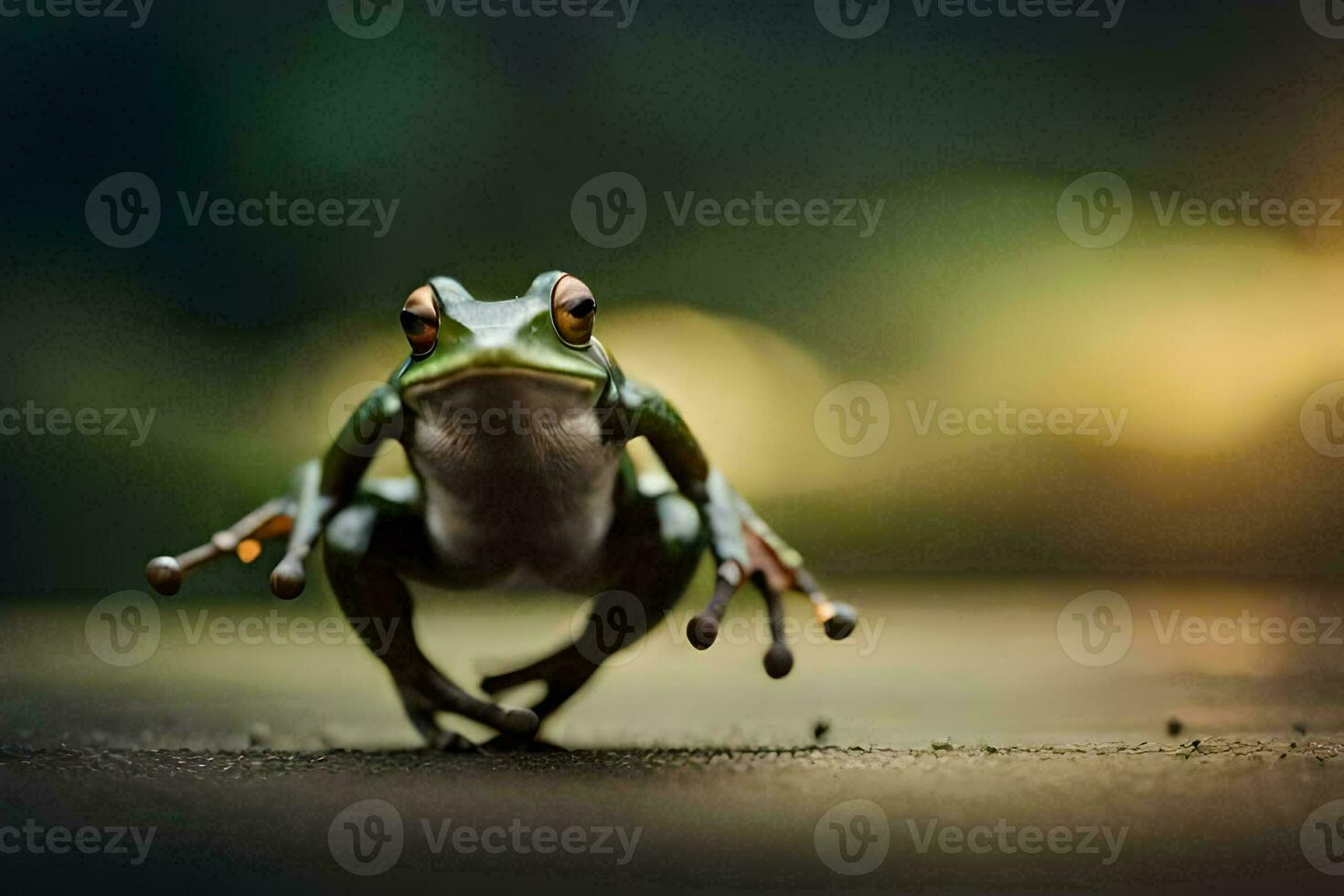 en groda är stående på dess hind ben. ai-genererad foto