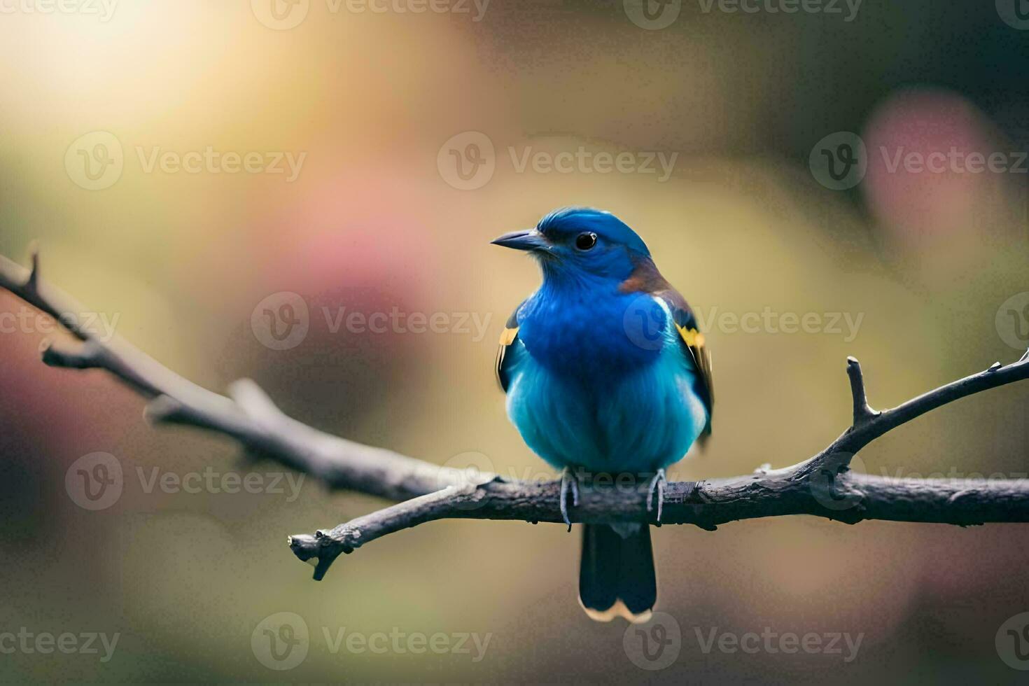 en blå fågel Sammanträde på en gren. ai-genererad foto
