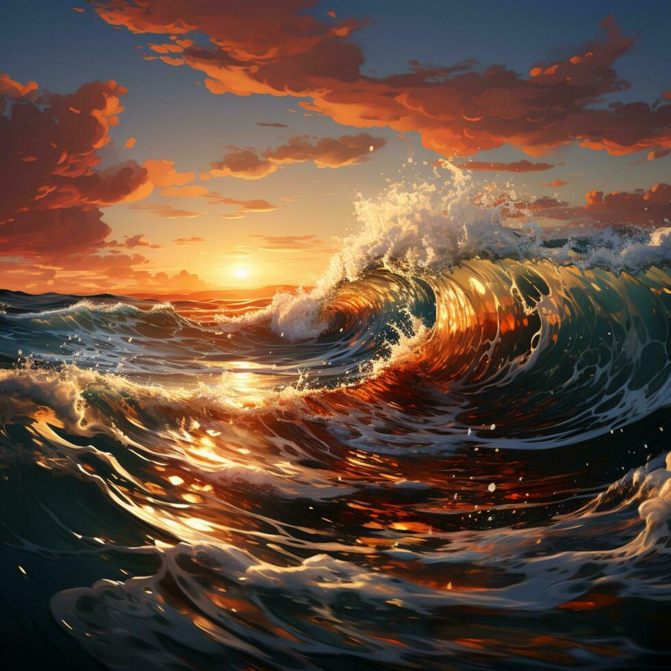 hav vågor med soluppgång illustration foto
