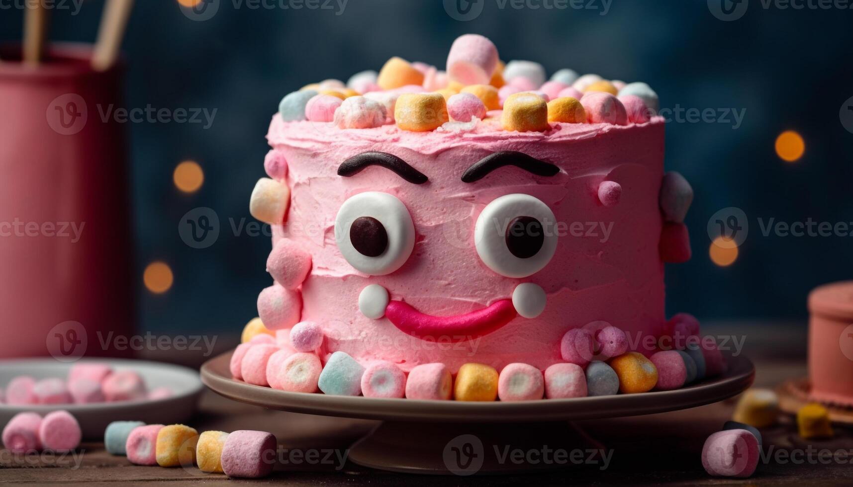 födelsedag ljus på marshmallow flathet, rosa tabell, ohälsosam äter genererad förbi ai foto