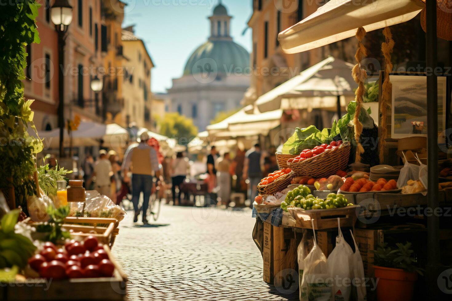 en Foto av en livliga gata marknadsföra i rom ai generativ