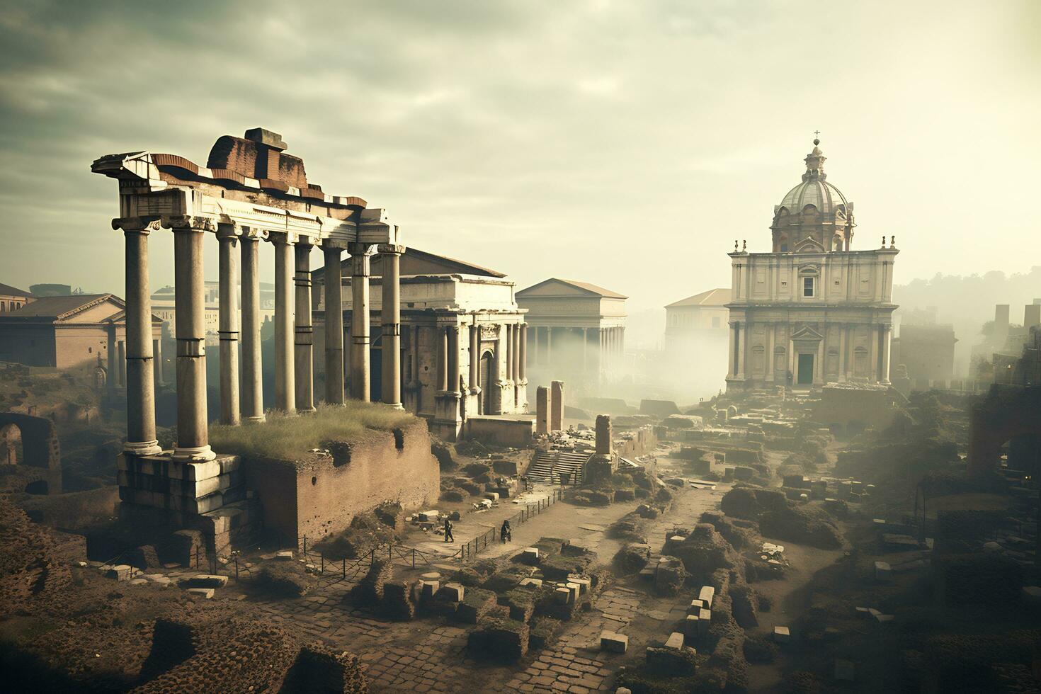 gammal roman ruiner på de roman forum generativ ai foto