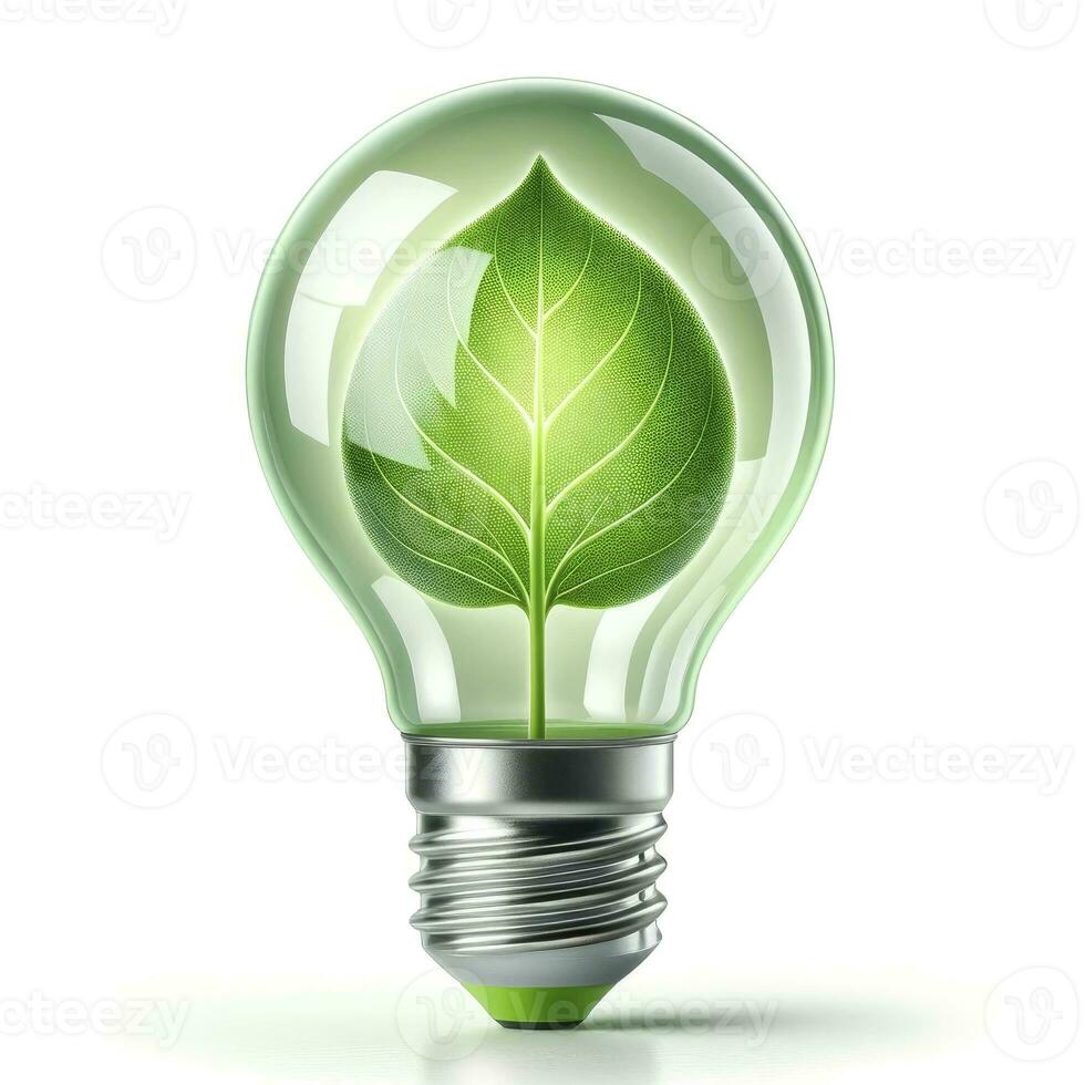 en glödlampa med en grön blad mönster, representerar en fusion av teknologi och miljö- medvetenhet. ai genererad foto