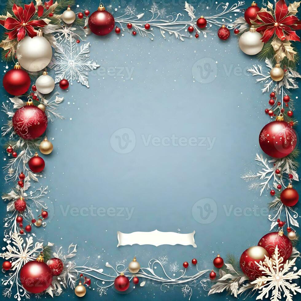 jul bakgrund med grannlåt och snöflingor med tom text Plats förbi ai genererad foto