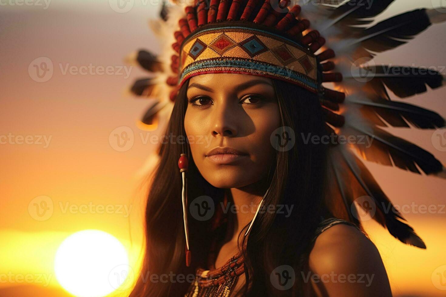 inföding amerikan man indisk stam porträtt i främre av natur foto