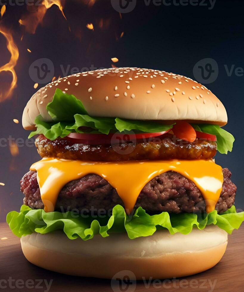 burger på tabell med Kafé atmosfär, ai genererad foto