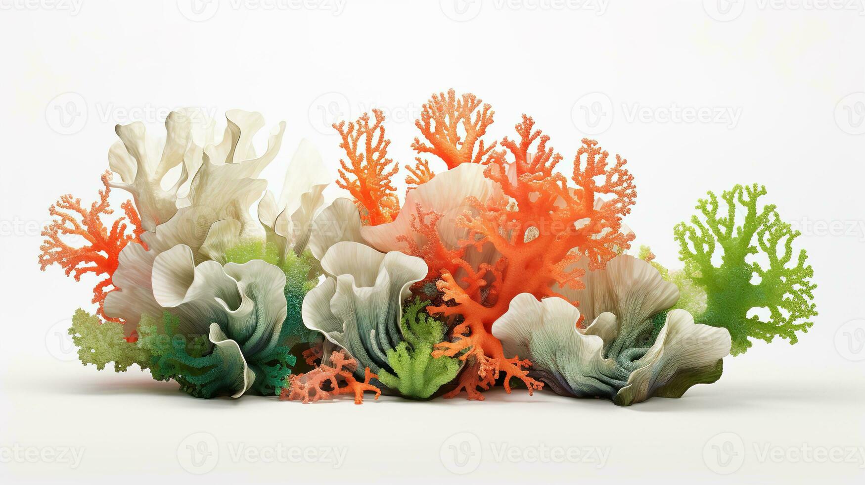 marin koraller alger stenar och skal isolerat vit. ai generativ. foto