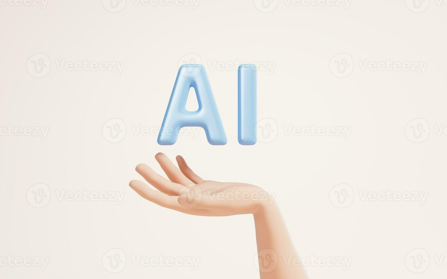 ai typsnitt med artificiell intelligens begrepp i en hand, 3d tolkning. foto