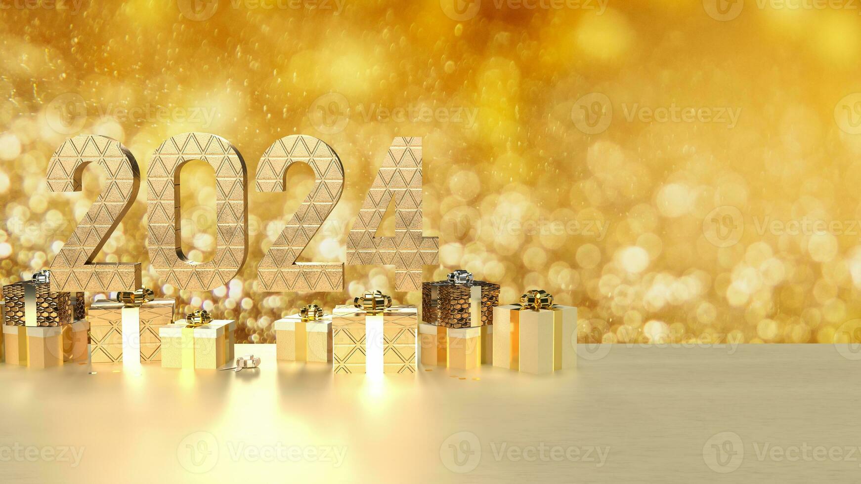 de 2024 guld och gåva låda för firande begrepp 3d tolkning. foto