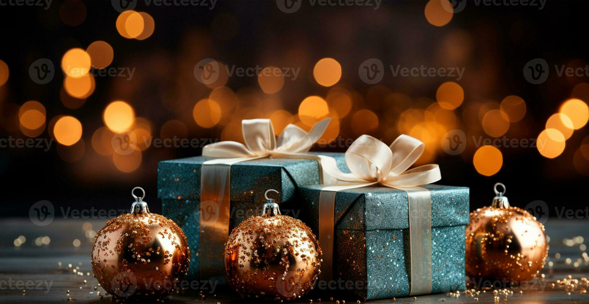 skön jul gåva låda på ljus bokeh bakgrund - ai genererad bild foto