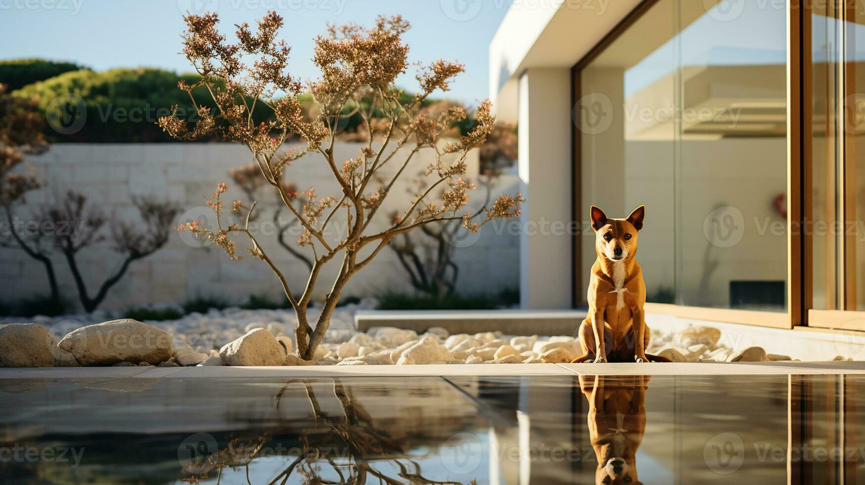 hund utanför lyx Hem, ai genererad foto