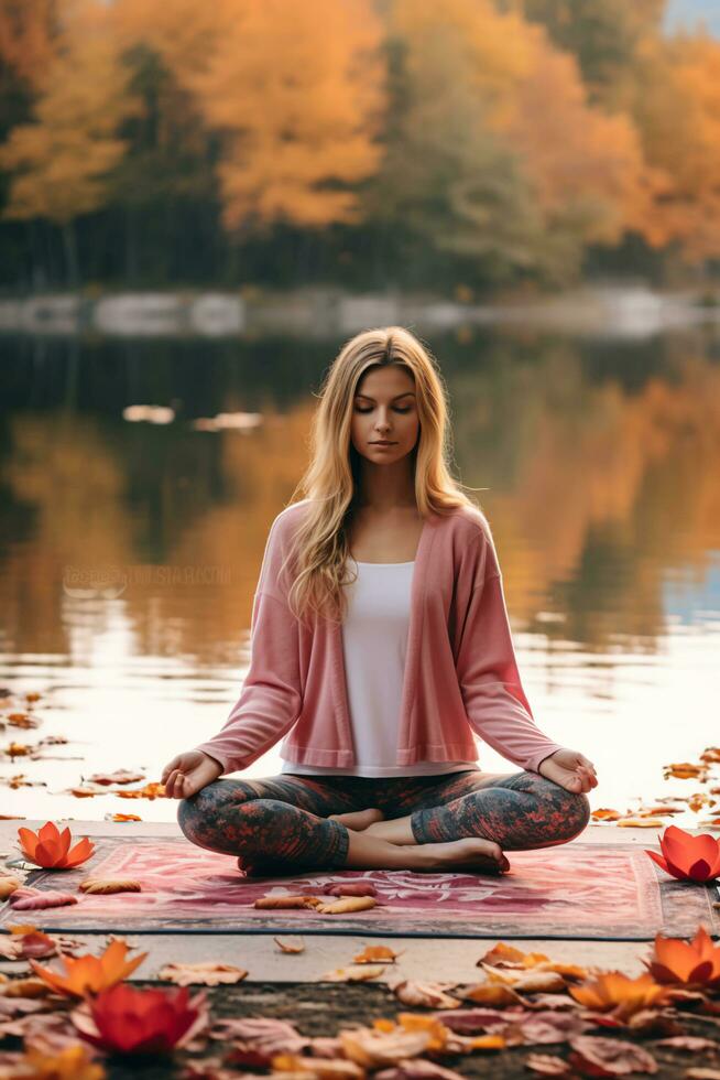 inre fred med feminin egenvård meditation - ai genererad foto