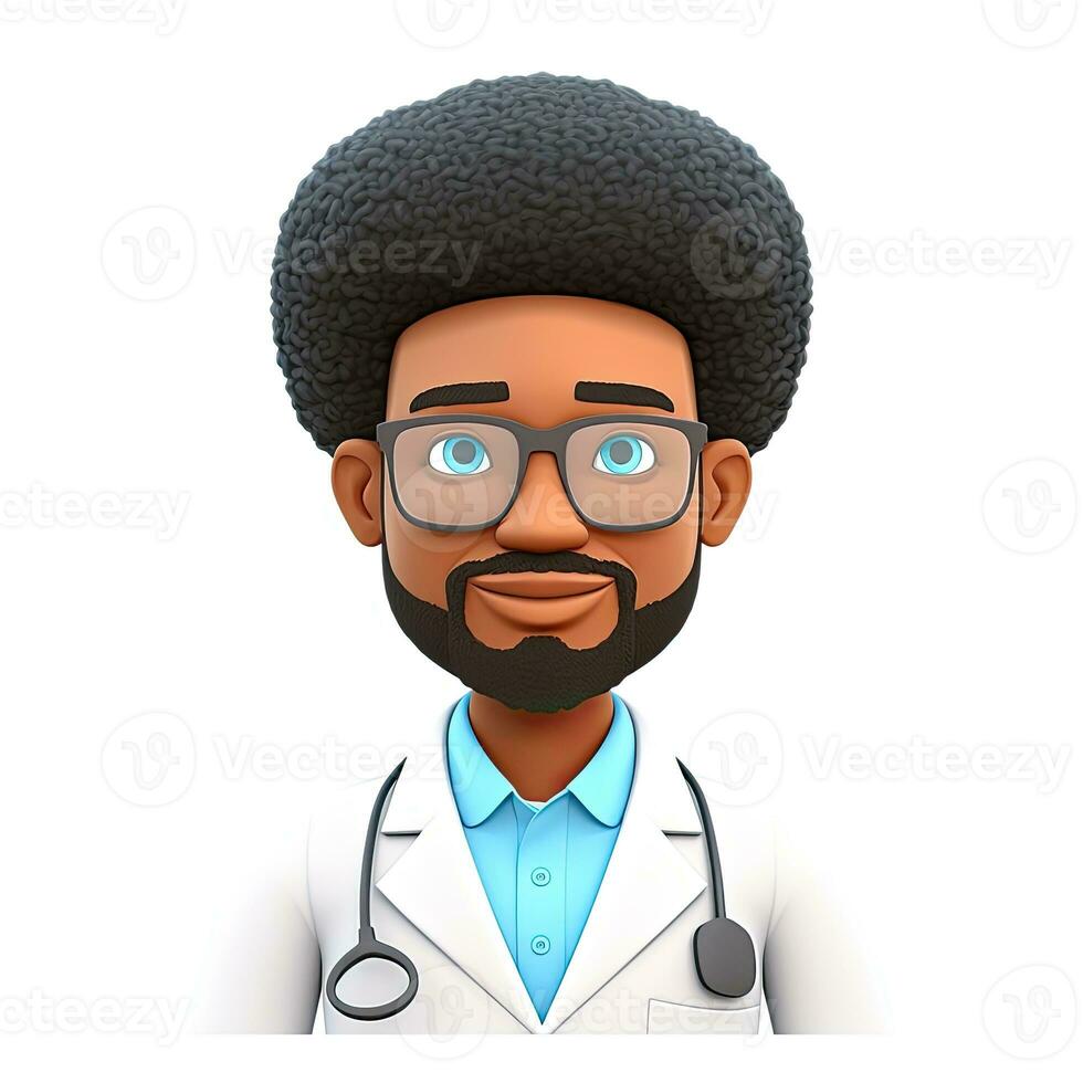 tecknad serie plastin 3d avatar uppkopplad läkare kille isolerat på vit bakgrund foto