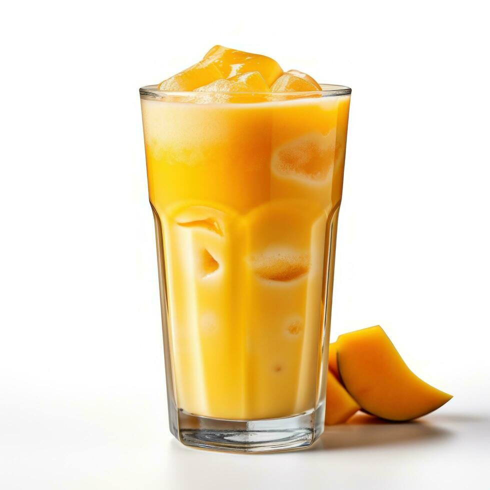 mango smoothie i en glas, isolerat foto