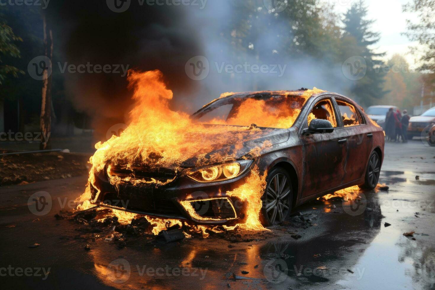 de tillstånd av de bil brinnande på de väg professionell reklam fotografi ai generativ foto