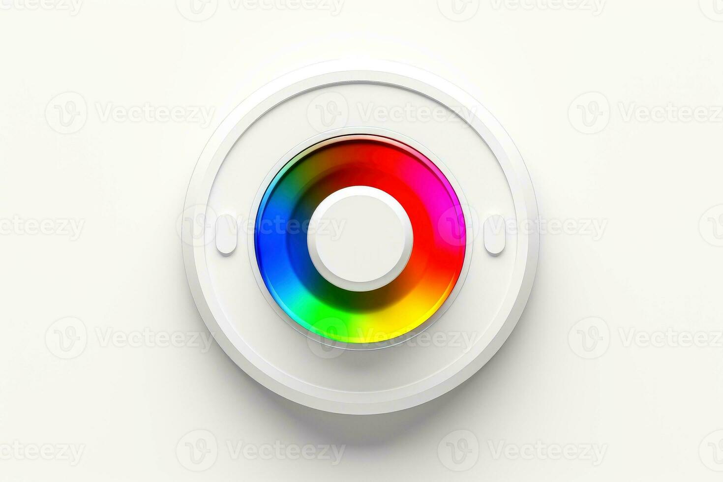 abstrakt hög tech Flerfärgad knapp på vit bakgrund, generativ ai foto