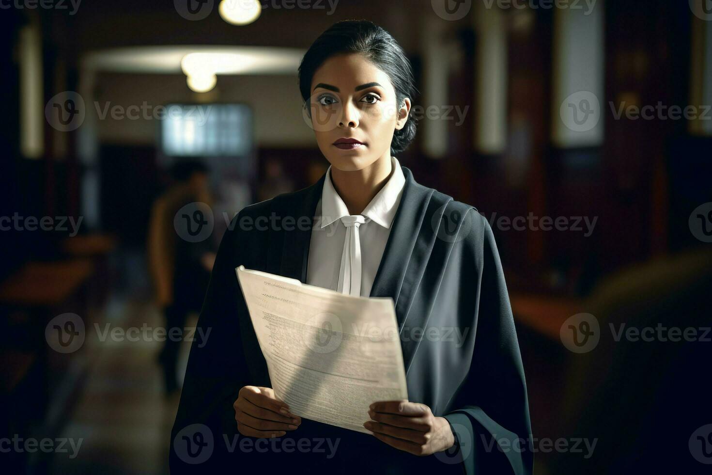 ung kvinna advokat i kontor Rättslig. generera ai foto