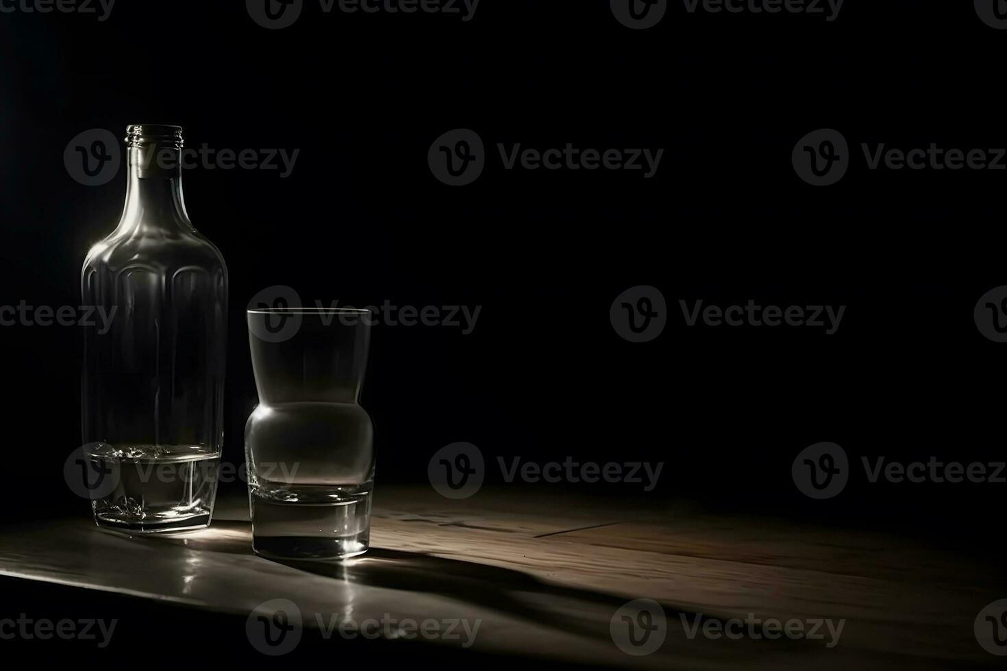 flaska av vodka på svart bakgrund. neuralt nätverk ai genererad foto