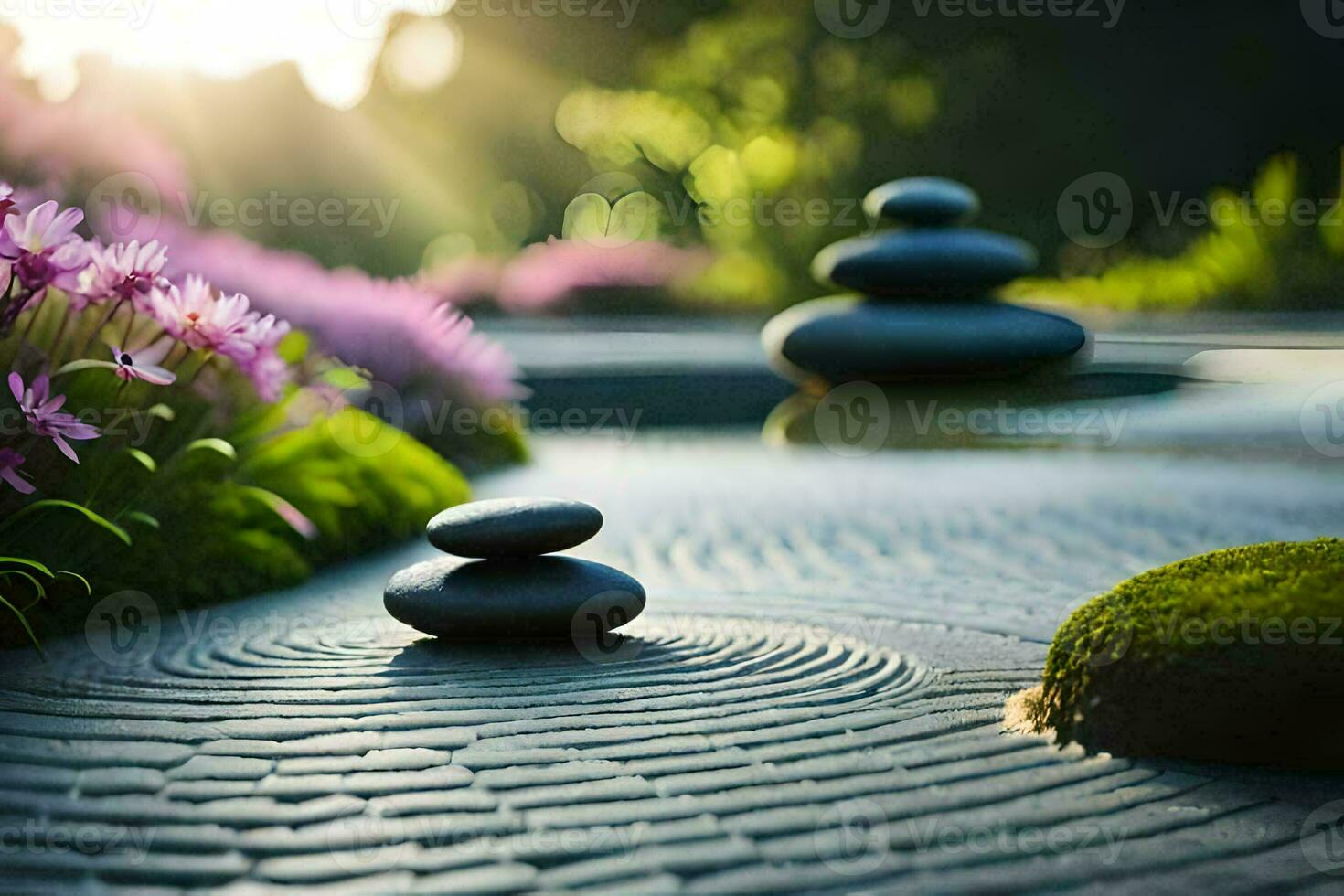 zen trädgård, zen trädgård, zen trädgård, zen trädgård, zen trädgård,. ai-genererad foto