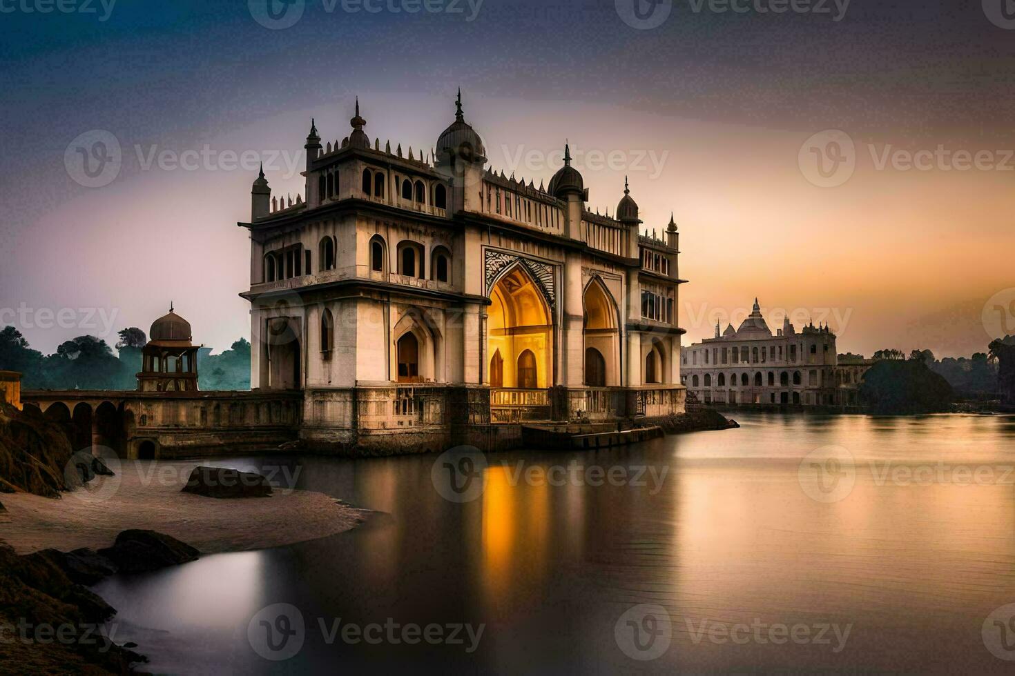 de palats av Indien på solnedgång. ai-genererad foto