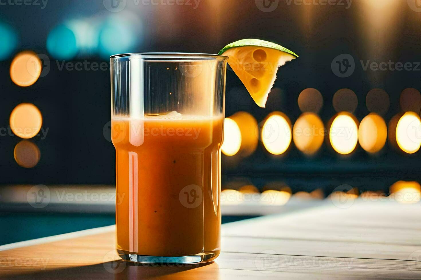 en glas av orange juice med en skiva av kalk. ai-genererad foto