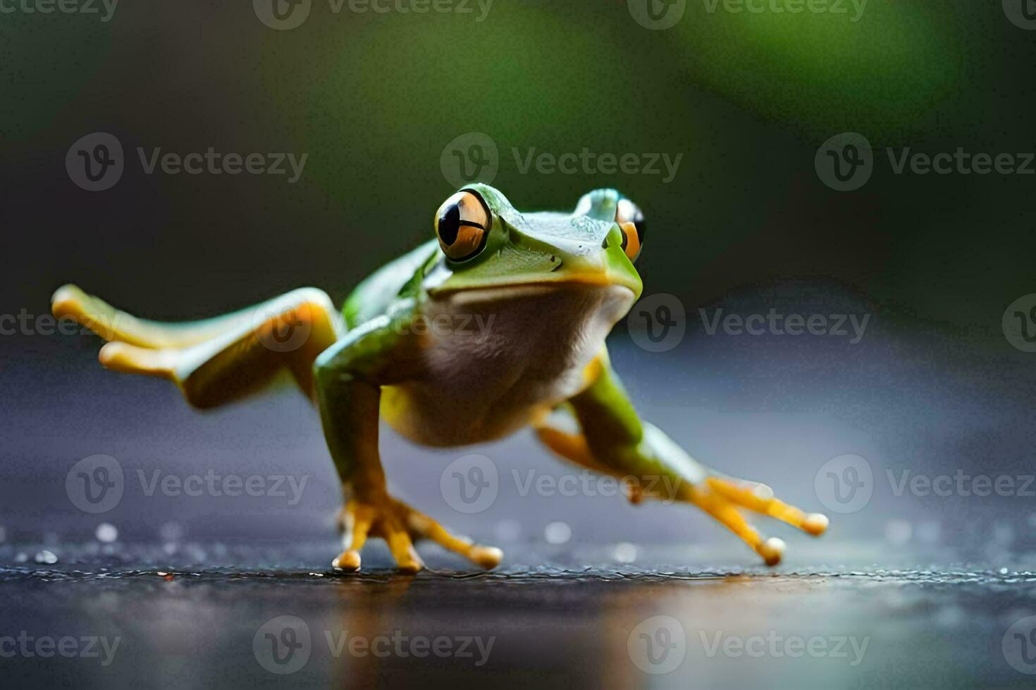 en groda är Hoppar på de jord. ai-genererad foto