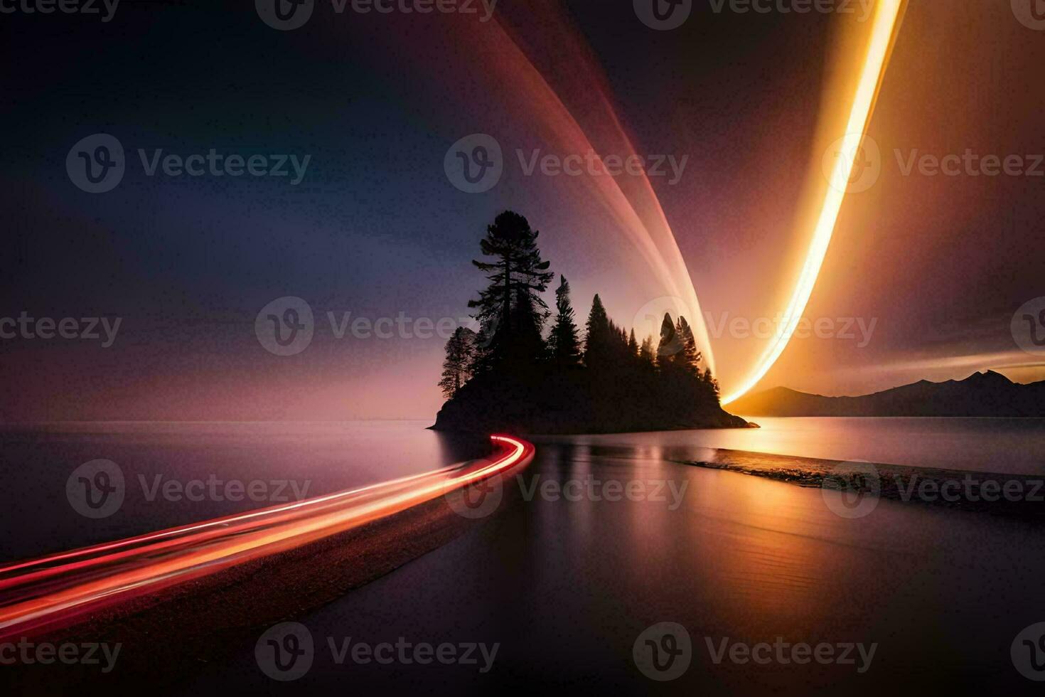 en lång exponering fotografera av en ljus spår på de vatten. ai-genererad foto