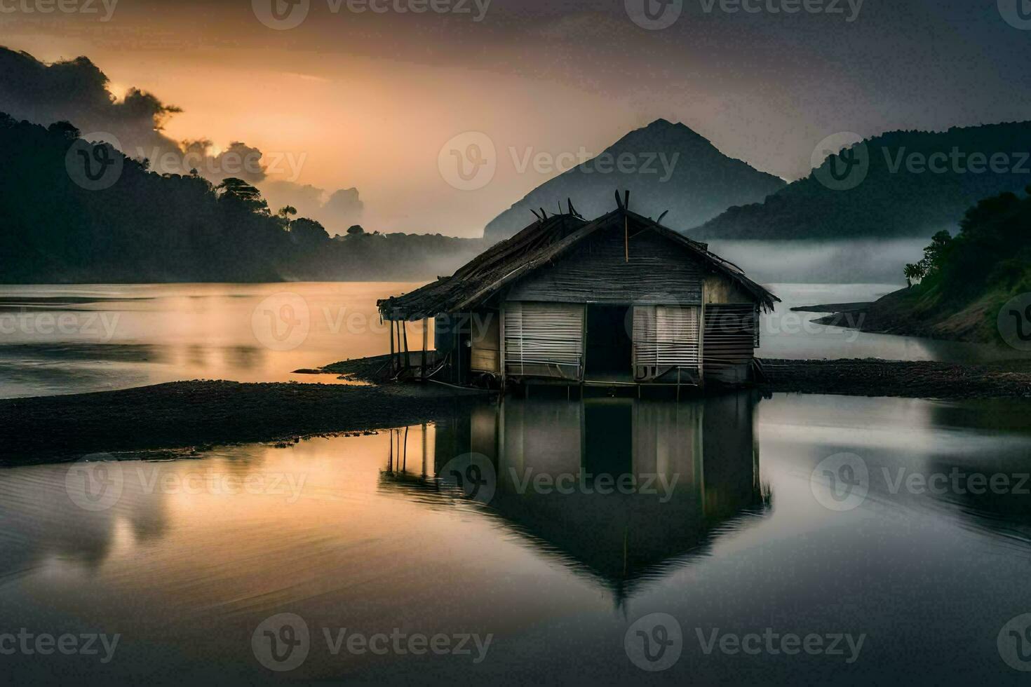 de hus på de vatten. ai-genererad foto