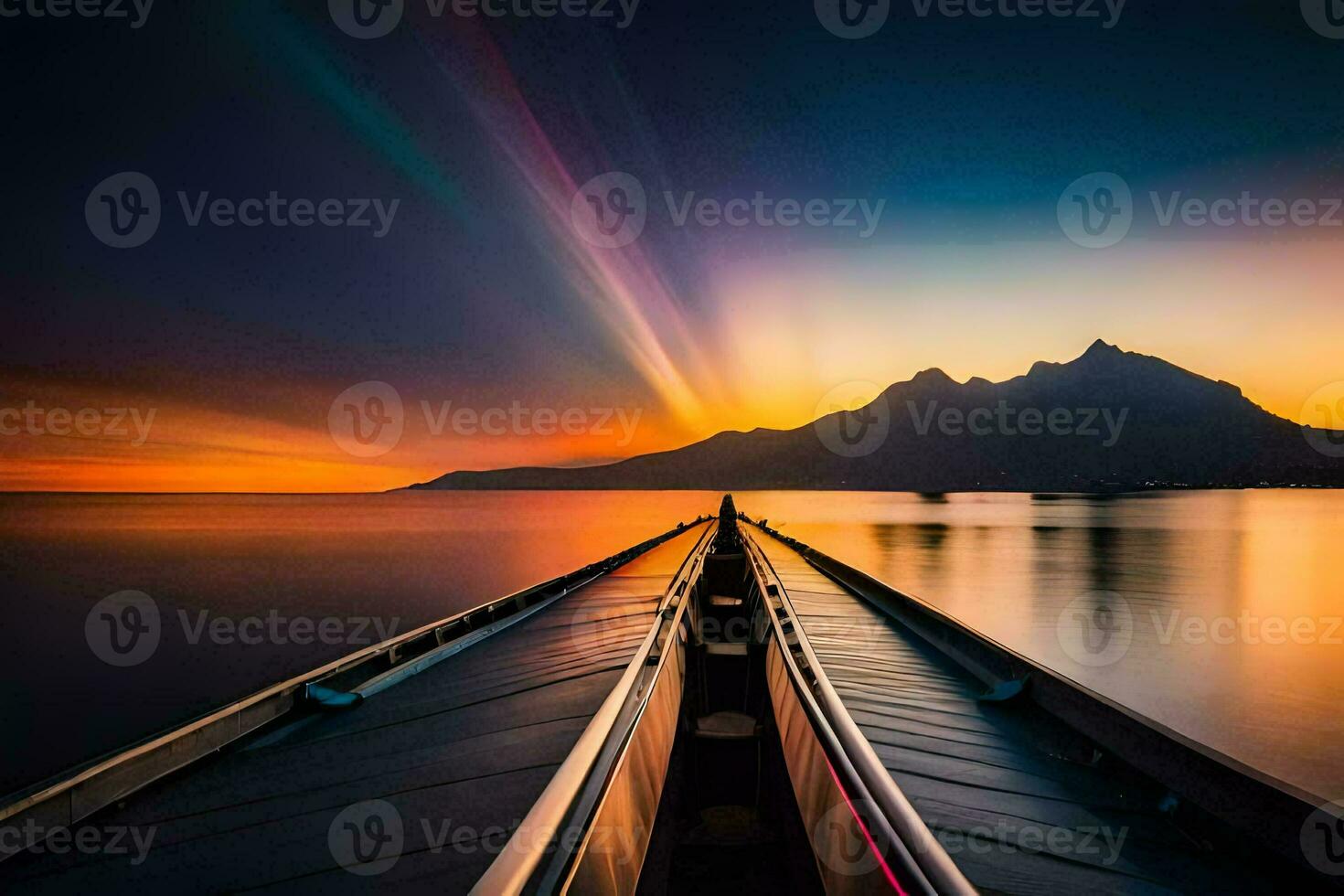 en båt är Sammanträde på de vatten på solnedgång. ai-genererad foto