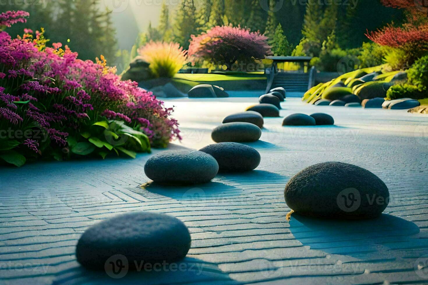 stenar i en japansk trädgård. ai-genererad foto